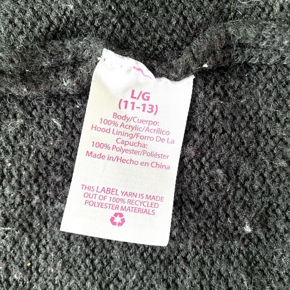 No Boundaries Girls Sweater Large Sherpa Hood Cardigan Black Fair Isle Knit - Picture 12 of 15